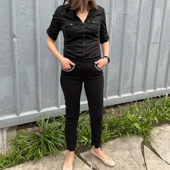 Moschino  Black Slim Pants with Pearl Embellished Details, size 6 - Picture 3 of 13